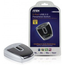 Aten 2-Port USB 2.0 Peripheral Switch 480 Mbit/s Negro, Plata