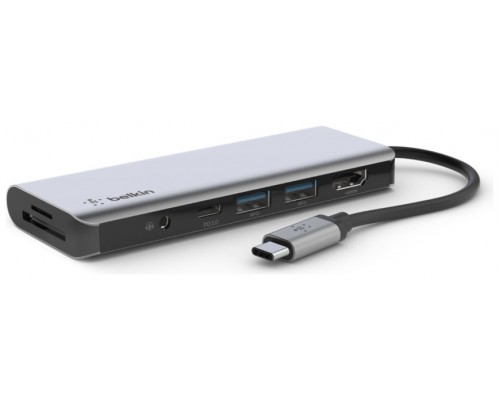 ADAPTADOR BELKIN AVC009BTSGY HUB USB-C 7 EN 1 SD, MICROSD, AUDIO, 2 X USB, HDMI, USB-C CARGA 100W