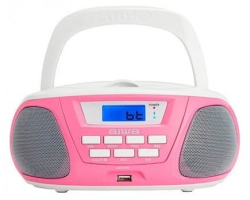 ALTAVOCES BLUETOOTH CON LECTOR DE CD MP3 Y USB AIWA BOOMBOX BBTU-300 PINK BT 5.0 5W RMS RADIO FM