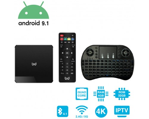 Smart TV Android 9.1 HDR 4K + Teclado Inalámbrico 4GB RAM 32GB ROM HomeBox Pro Biwon