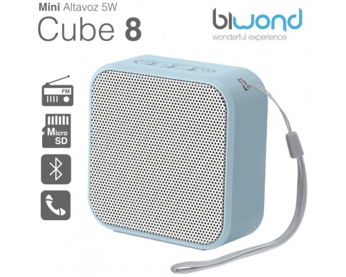 Mini Altavoz Bluetooth 5W Cube 8 Azul Biwond