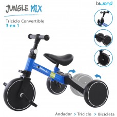 Triciclo Infantil Convertible 3 en 1 Jungle Mix Azul Biwond