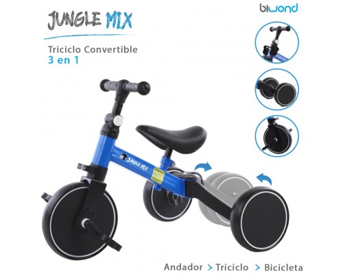 Triciclo Infantil Convertible 3 en 1 Jungle Mix Azul Biwond