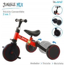 Triciclo Infantil Convertible 3 en 1 Jungle Mix Rojo Biwond