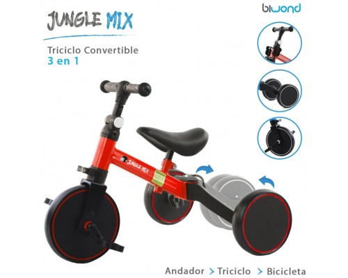 Triciclo Infantil Convertible 3 en 1 Jungle Mix Rojo Biwond