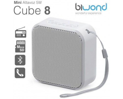 Mini Altavoz Bluetooth 5W Cube 8 Blanco Biwond