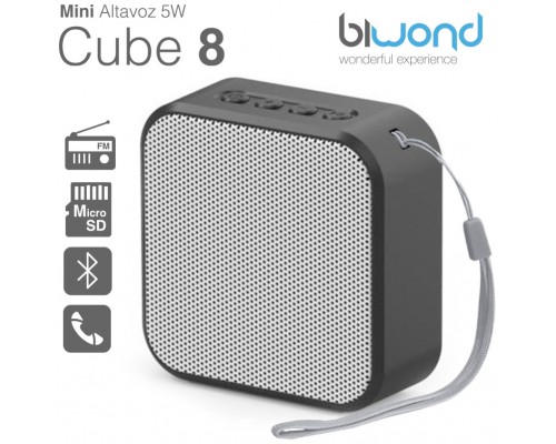 Mini Altavoz Bluetooth 5W Cube 8 Negro Biwond