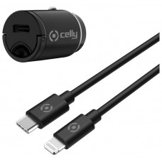 CELLY KIT CARGADOR COCHE CABLE USBC A LIGHTNING 20W PROPOWER NEGRO