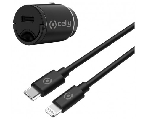 CELLY KIT CARGADOR COCHE CABLE USBC A LIGHTNING 20W PROPOWER NEGRO