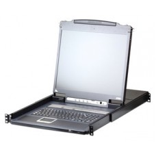 Aten Consola LCD single rail con switch KVM por IP integrado VGA PS/2-USB de 8 puertos con acceso compartido desde consolas local/remota