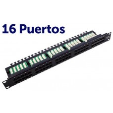 Panel de Parcheo 16 Puertos Krone UTP CAT6 Enracable 19” en 1U Negro CROMAD