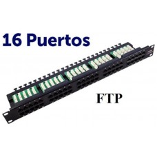 Panel de Parcheo 16 Puertos Krone FTP CAT6 Enracable 19”en 1U Negro CROMAD