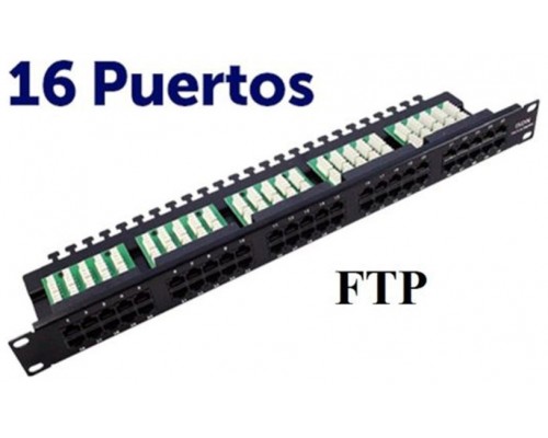 Panel de Parcheo 16 Puertos Krone FTP CAT6 Enracable 19”en 1U Negro CROMAD