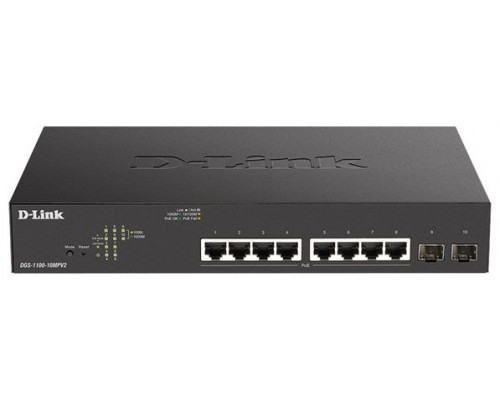 SWITCH SEMIGESTIONABLE D-LINK DGS-1100-10MPV2/E 8P GIGA POE (130W) + 2P GIGA COMBO RACK