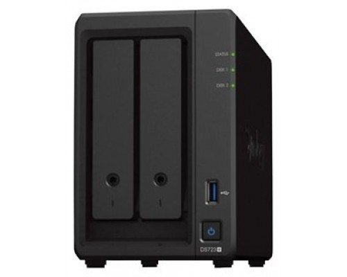 NAS SYNOLOGY DS723+ 2BAHÍAS AMD RYZEN R1600 2 NÚCLEOS 23.1GHZ 2GB DDR4 ECC 32 GB