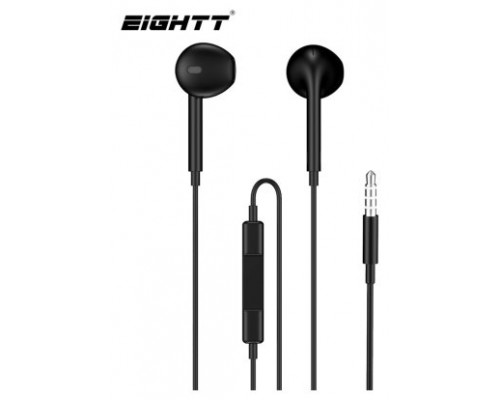 AURICULARES EIGHTT CON MICRÃ?FONO AP CONTROL DE VOLUMEN NEGROS MINI JACK 3,5MM