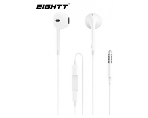 AURICULARES EIGHTT CON MICROFONO AP CONTROL DE VOLUMEN BLANCOS MINI JACK 3,5MM