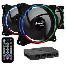 PACK 3xVENTILADORES + HUB H66F  Y CONTROL REMOTO AEROCOOL ECLIPSE  ARGB 120mm ANILLO LED DUAL CONEXION 3.4 Y 6PIN