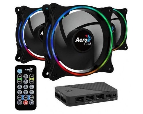 PACK 3xVENTILADORES + HUB H66F  Y CONTROL REMOTO AEROCOOL ECLIPSE  ARGB 120mm ANILLO LED DUAL CONEXION 3.4 Y 6PIN