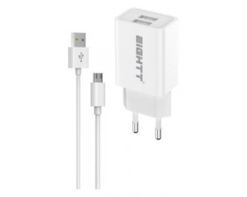 CARGADOR EIGHTT SMARTPHONE TABLET 5V 2X2.4A CON CABLE MICRO USB 1,2M