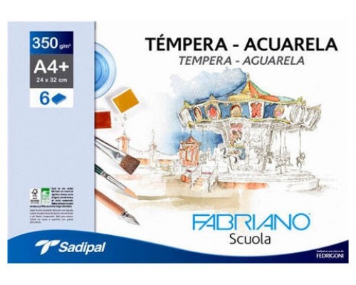 PACK 10 SOBRES DE 6 HOJAS PAPEL TEMPERAACUARELA 350 GR A4+  24 X 32 CM BLANCO FABRIANO F74233260