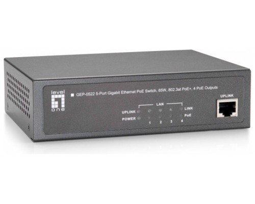 SWITCH LEVEL ONE GEP-0522 NO GESTION  5P 10/100/1000 4P POE PLUS 65W