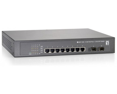 SWITCH LEVEL ONE GEP-1020 10P 10/100/1000 8 p  POE PLUS 150W  + 2 SFP