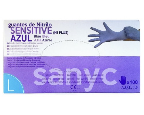 PAQUETE DE 100 GUANTES NITRILO SENSITIVE S/P  T-G P-100 EXAMEN SANICEN GU105