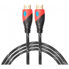 Cable HDMI Mallado v.1.4 M/M 30AWG Rojo/Negro 2.5m BIWOND