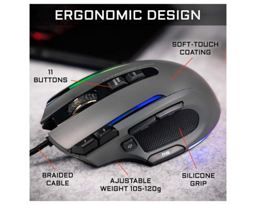 G-LAB ILLUMINATED RGB GAMING MOUSE - 12000 DPI - SOFTWARE - GREY (KULT-NITROGEN-CORE)