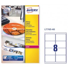 CAJA DE 40 HOJAS (8 ETIQXHOJA) ETIQUETAS BLANCAS BRILLANTES 99,1X67,7MM AVERY L7765-40