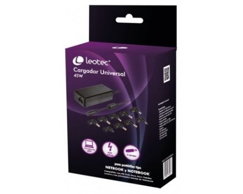 CARGADOR PORTATIL AUTOMATICO UNIVERSAL LEOTEC 45W NEGRO 9PIN