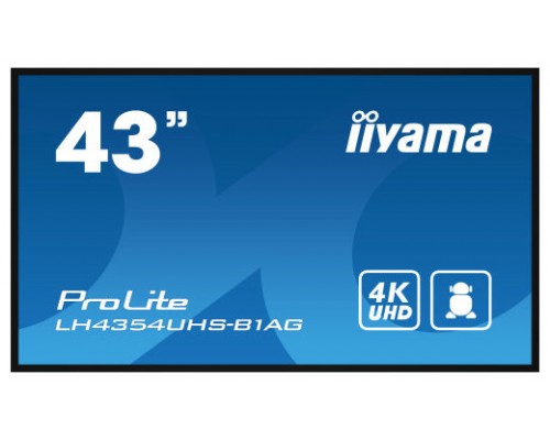 iiyama LH4354UHS-B1AG pantalla de señalización Pantalla plana para señalización digital 108 cm (42.5") LCD Wifi 500 cd / m² 4K Ultra HD Negro Procesador incorporado Android 11 24/7