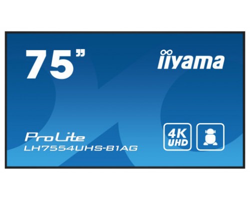 iiyama LH7554UHS-B1AG pantalla de señalización Pantalla plana para señalización digital 190,5 cm (75") LCD Wifi 500 cd / m² 4K Ultra HD Negro Procesador incorporado Android 11 24/7