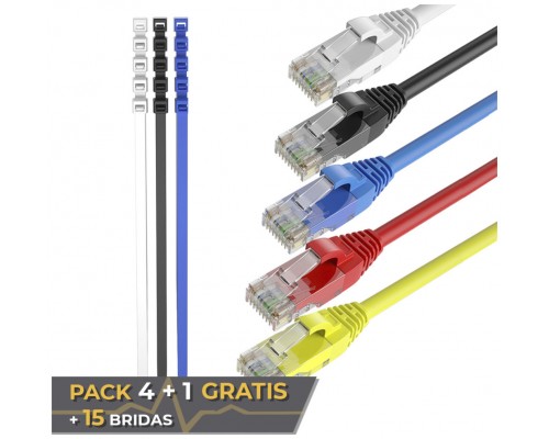 Pack 4 Cables + 1 GRATIS Ethernet CAT6 RJ45 24AWG 0.5m + 15 Bridas Max Connection