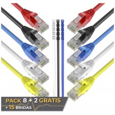 Pack 8 Cables + 2 GRATIS Ethernet CAT6 RJ45 24AWG 0.5m + 15 Bridas Max Connection