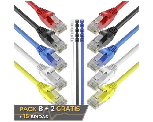 Pack 8 Cables + 2 GRATIS Ethernet CAT6 RJ45 24AWG 0.5m + 15 Bridas Max Connection