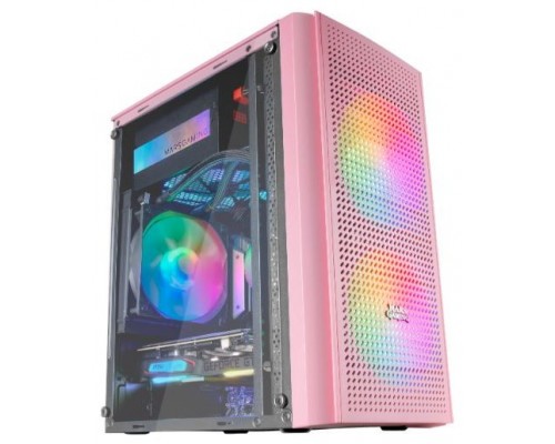 CAJA COMPACTA MICROATX TACENS MARS GAMING MC300 PINK FRONTAL MESH 3xVENTILADORES 120mm RGB LATERAL DE CRISTAL TEMPLADO SIN FUENTE DE ALIMENTACION