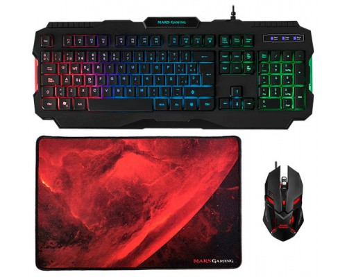 PACK TECLADO  MOUSE Y ALFOMBRILLA MARS GAMING MCP118 MOUSE 4000dpi RGB TECLADO RETROILUMINADO EN PORTUGUES LED RGB ANTI-GHOSTING 15 TECLAS DE FUNCION