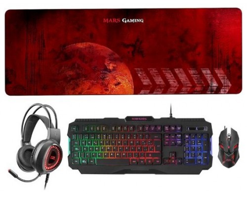 Mars Gaming MCPRGB2 Combinación Teclado USB, Ratón, Alfombrilla y Cascos, Español