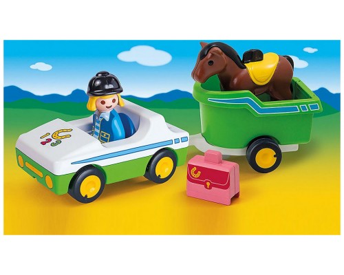 Playmobil 1.2.3 coche con remolque caballo