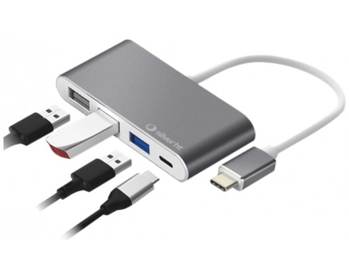 Hub logan usb tipo c silver ht 4 en 1 -  2 usb 2.0 -  usb 3.0 -  usb tipo c -  silver