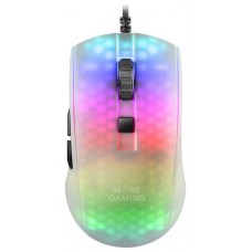 Mars Gaming MMRW Blanco, Ratón Gaming RGB Chroma Estructura Translúcida Ultra-ligera 58g 12800 DPI Switches Mecánicos HUANO