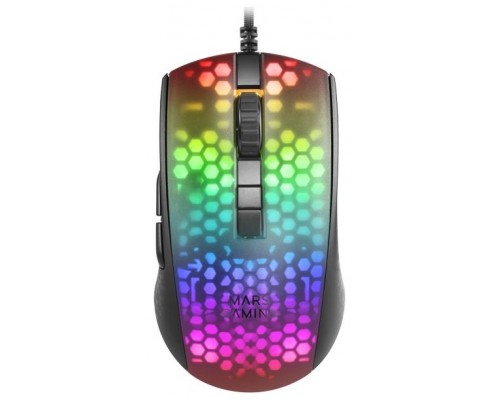 Mars Gaming MMR Negro Ratón Gaming RGB Chroma Estructura Translúcida Ultra-ligera 58g 12800 DPI Switches Mecánicos HUANO