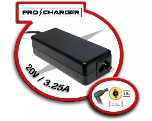 Cargador 20V/3.25A 5.5mm x 2.5mm 65w Pro Charger