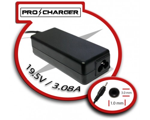 Cargador Ultrabook 19.5V/3.08A 3.0mm x 1.0mm 60w Pro Charger