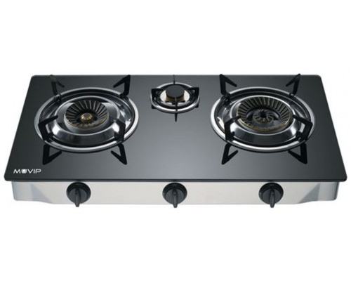 Cocina Gas INOX 3 Fuegos Cristal Templado MUVIP