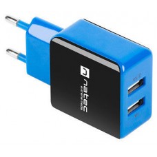 CARGADOR NATEC 2XUSB 5V 2.1A, 230V NEGRO AZUL