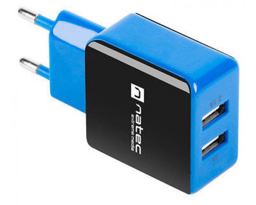 CARGADOR NATEC 2XUSB 5V 2.1A, 230V NEGRO AZUL