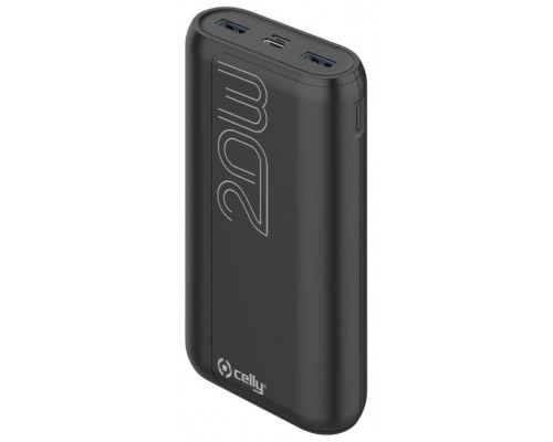 CELLY POWER BANK 20A PROPOWER MAX 22W MICROUSB USBC SALIDAS 2 USB USBC NEGRO